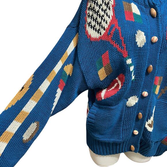 Lisa Nichols Womens Vintage 1988 Football Sports Heavy Cozy Knit Cardigan Sz M - Picture 6 of 16